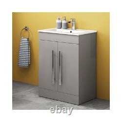Cabinet Vanity Unit Sink Bathroom Basin Storage Grey Floor standing Floor 600mm