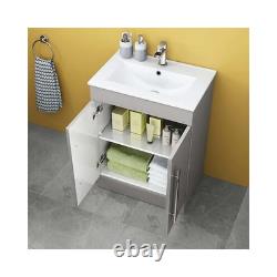 Cabinet Vanity Unit Sink Bathroom Basin Storage Grey Floor standing Floor 600mm