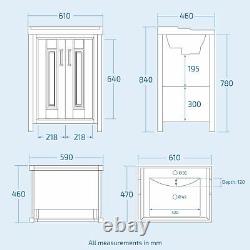 Camson Bathroom Storage Furniture Traditional Grey Basin Sink Vanity Unit 600mm