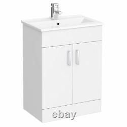 Carran White Gloss Ceramic Basin Vanity Unit 600Mm Bathroom Cabinet