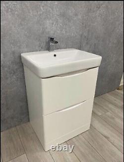 Cayo white gloss draw vanity unit 600mm deep basin