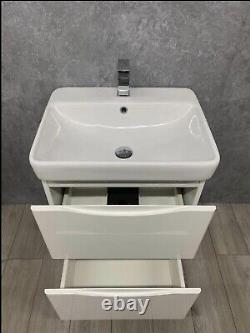 Cayo white gloss draw vanity unit 600mm deep basin