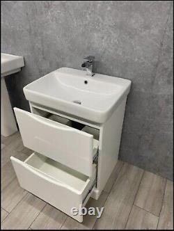 Cayo white gloss draw vanity unit 600mm deep basin