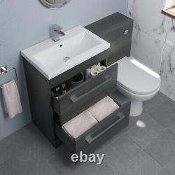 Charcoal Grey 600mm Bathroom Vanity Unit Drawer Basin Concealed Cistern Toilet