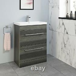 Charcoal Grey 600mm Bathroom Vanity Unit Drawer Basin Concealed Cistern Toilet