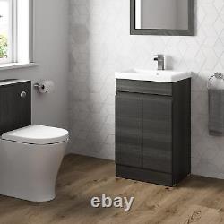 Charcoal Grey Free Standing 500mm Vanity Unit Basin Modern Bathroom Flat Pack