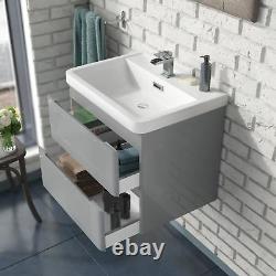 Charta 600mm Bathroom Basin Sink Wall Hung Vanity Unit Light Grey Furniture