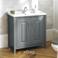 Chiltern 800mm Flat Pack Grey Bathroom Traditional Basin Vanity Cabinet Unit