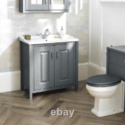 Chiltern 800mm Flat Pack Grey Bathroom Traditional Basin Vanity Cabinet Unit