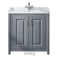 Chiltern 800mm Flat Pack Grey Bathroom Traditional Basin Vanity Cabinet Unit