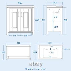 Chiltern 800mm Flat Pack Grey Bathroom Traditional Basin Vanity Cabinet Unit