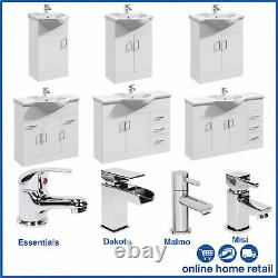 Classic White Bathroom Furniture Storage Vanity Unit and Basin Sink Taps + Waste