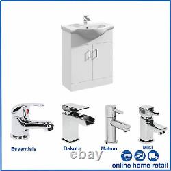 Classic White Bathroom Furniture Storage Vanity Unit and Basin Sink Taps + Waste