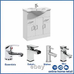 Classic White Bathroom Furniture Storage Vanity Unit and Basin Sink Taps + Waste