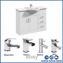 Classic White Bathroom Furniture Storage Vanity Unit and Basin Sink Taps + Waste