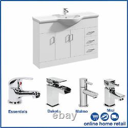 Classic White Bathroom Furniture Storage Vanity Unit and Basin Sink Taps + Waste