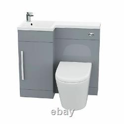 Cloakroom 900 Light Grey WC Basin Vanity Unit Sink Toilet Bathroom Suite Ellen