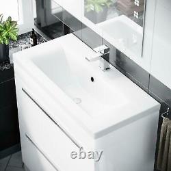 Cloakroom Bathroom 800mm White Basin Sink Vanity Unit 2 Drawer Cabinet Nanuya