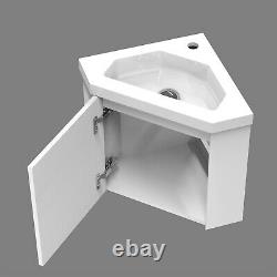 Cloakroom Corner Vanity Unit Storage Grey / White Single Door with inset Basin
