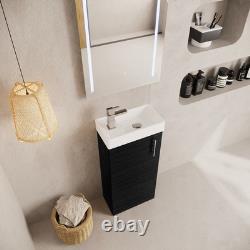 Cloakroom Floor Standing 1 Door Vanity Unit with Basin, 400mm Woodgrain Charco