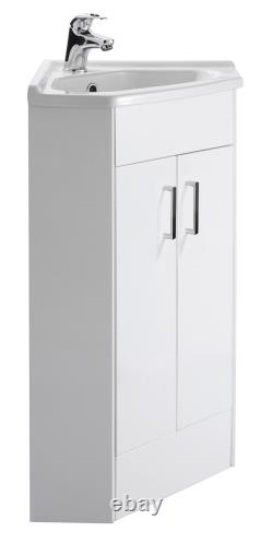 Cloakroom Gloss White Bathroom Corner Vanity Unit with Basin 897 x 590mm