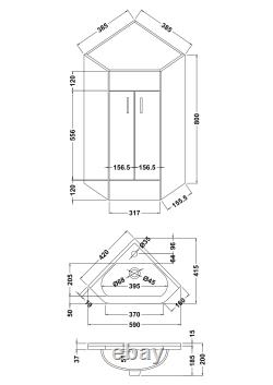 Cloakroom Gloss White Bathroom Corner Vanity Unit with Basin 897 x 590mm