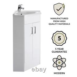 Cloakroom Gloss White Bathroom Corner Vanity Unit with Basin 897 x 590mm