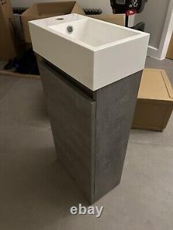 Cloakroom sink vanity unit. Concrete Effect Cabinet