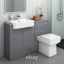 Combined Square Gloss Grey Vanity Unit Toilet & Sink 1160mm Bathroom Furniture