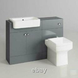 Combined Square Gloss Grey Vanity Unit Toilet & Sink 1160mm Bathroom Furniture