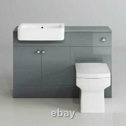 Combined Square Gloss Grey Vanity Unit Toilet & Sink 1160mm Bathroom Furniture