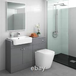 Combined Square Gloss Grey Vanity Unit with Mirror Cabinet Toilet & Sink 1160mm