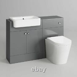 Combined Square Gloss Grey Vanity Unit with Mirror Cabinet Toilet & Sink 1160mm