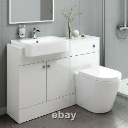 Combined Square Gloss White Vanity Unit Toilet & Sink 1160mm Bathroom Furniture