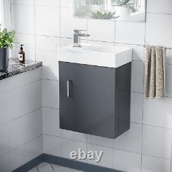 Compact 400mm Basin Vanity Unit Grey Wall Hung Bathroom Sink & Tap Set Nanuya