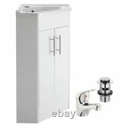 Compact Bathroom Corner Vanity Unit Cabinet Cloakroom Basin Sink Mixer Tap Waste