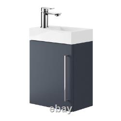 Compact Bathroom Vanity Unit Cloakroom Basin Sink 400mm Wall Hung Indigo Chrome