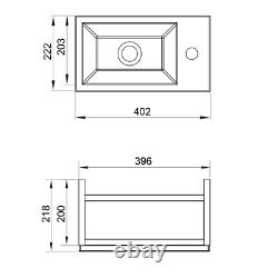 Compact Bathroom Vanity Unit Cloakroom Basin Sink 400mm Wall Hung Indigo Chrome