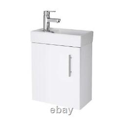 Compact Wall Hung Vanity Unit Ceramic Basin Sink Cloakroom Bathroom White Small