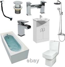 Complete Bathroom Suite 1700mm Bath Screen WC Basin Vanity Unit Shower Taps Set