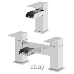 Complete Bathroom Suite L Shaped LH Bath Toilet Basin Taps Vanity Unit Shower