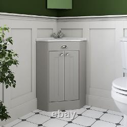 Corner Bathroom Traditional Vanity Unit Basin Sink Cabinet Furniture Grey 580mm