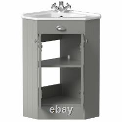 Corner Bathroom Traditional Vanity Unit Basin Sink Cabinet Furniture Grey 580mm