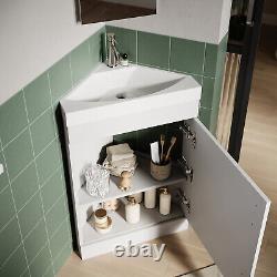 Corner Bathroom Vanity Unit 560mm White Gloss Sink Resin Basin Storage Cabinet