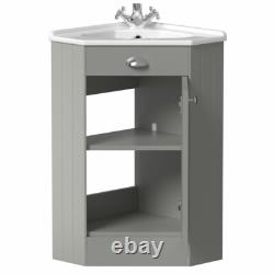 Corner Bathroom Vanity Unit Basin Sink Traditional Cabinet Furniture Grey 580mm