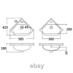 Corner Bathroom Vanity Unit Basin Sink Traditional Cabinet Furniture Grey 580mm