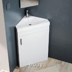 Corner Bathroom Vanity Unit White Matt Gloss Sink Basin Storage Cabinet WC 560mm