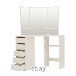 Corner Dressing Table Vanity Dresser Makeup Desk with Mirrors&Drawers Girls Wood