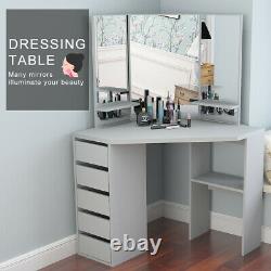 Corner Dressing Table Vanity Dresser Makeup Desk with Mirrors&Drawers Girls Wood