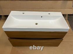 Crosswater Glide II Vanity Unit American Walnut + Mineral Basin 100cm 2 holes